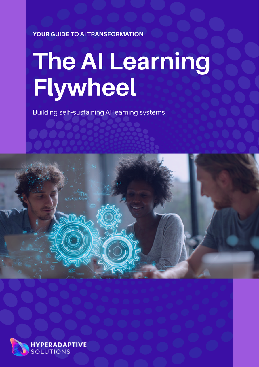 Cover of the AI Learning Flywheel guide, showing the flywheel diagram on a Gentian panel.